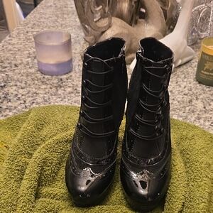 Gianni Bini Black Patent Lace-Up Boots